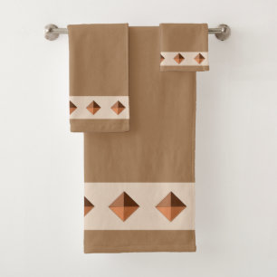 Diamond Pyramids on Brown Bath Towel Set