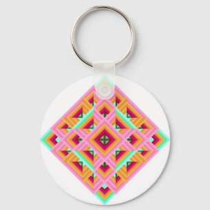 Diamond Quilt in Pink and Green Keychain