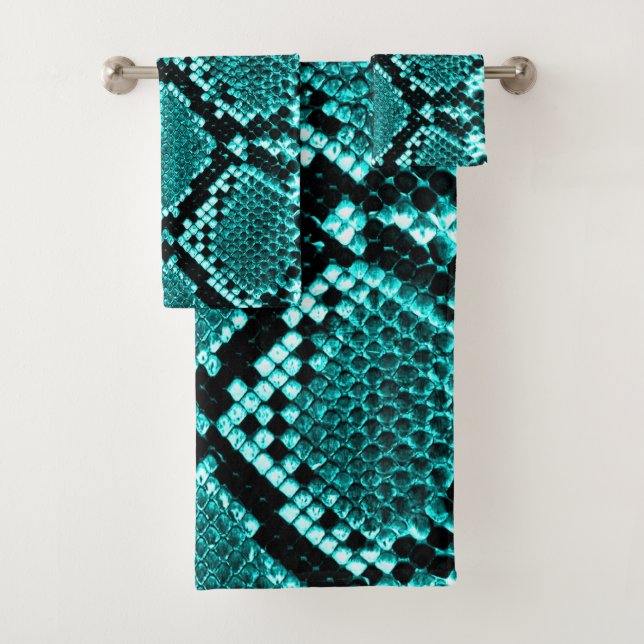 Diamond Rattlesnake Snake Skin aqua Bath Towel Set (Insitu)