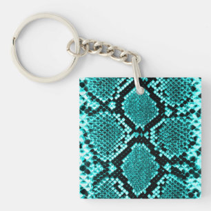 Diamond Rattlesnake Snake Skin aqua Keychain