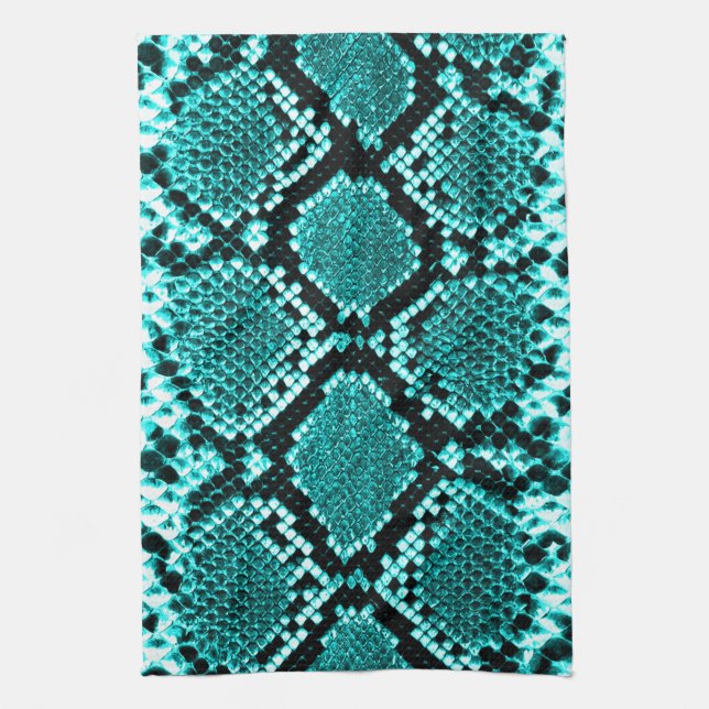 Diamond Rattlesnake Snake Skin aqua Kitchen Towel (Vertical)