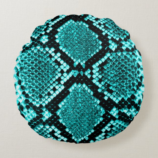 Diamond Rattlesnake Snake Skin aqua Round Pillow (Front)