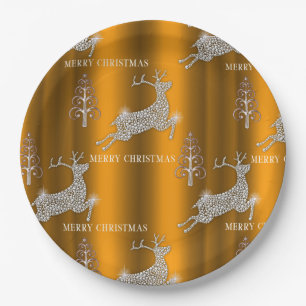 Diamond Reindeer and Shiny Gold Christmas Paper Plate