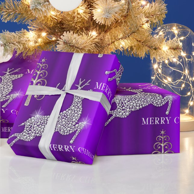 Diamond Reindeer on Purple Christmas Wrapping Paper (Holidays)