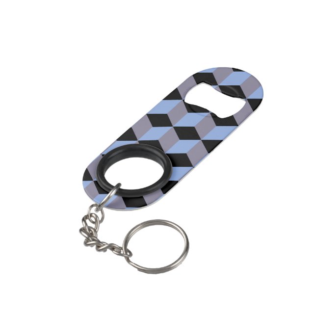 Diamond Repeating Pattern In Black Blue Heather Keychain Bottle Opener (Back Angled)