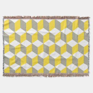 Diamond Repeating Pattern In Mustard Grey White Throw Blanket