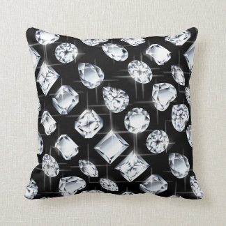 Diamond rhinestone jewel gemstone on black bling throw pillow