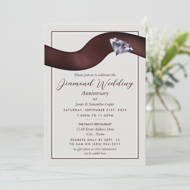 Diamond Ribbon, 60 Year Wedding Anniversary Invitation (Standing Front)