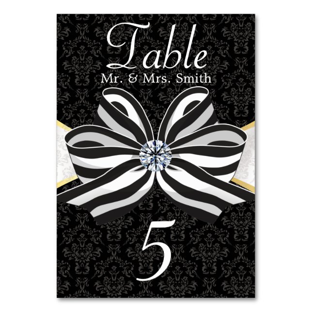 Diamond Ribbon with Damask Pattern Table Number (Front)