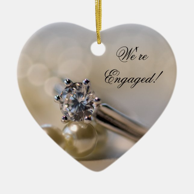 Diamond Ring and Pearls Engagement Ceramic Ornament (Front)