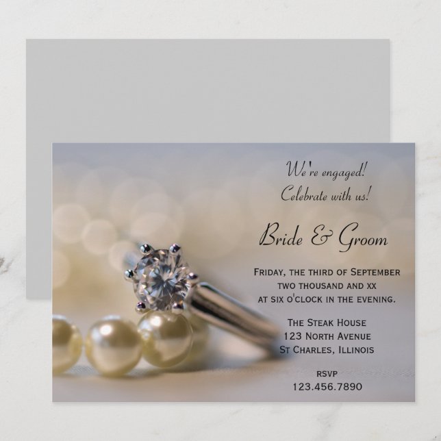 Diamond Ring and Pearls Engagement Party  Invitation (Front/Back)