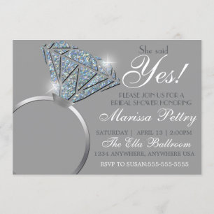 Diamond ring, Bachelorette, she said yes Invitation