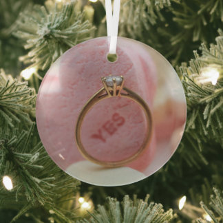 Diamond Ring Engagement Glass Ornament
