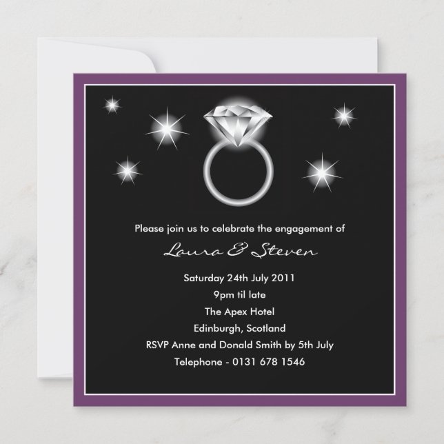Diamond Ring Engagement Party Invitation - purple (Front)