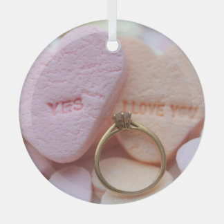 Diamond Ring Engagement proposal Glass Ornament
