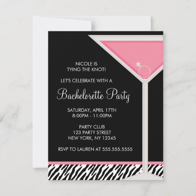 Diamond Ring in Martini Glass Bachelorette Party Invitation (Front)
