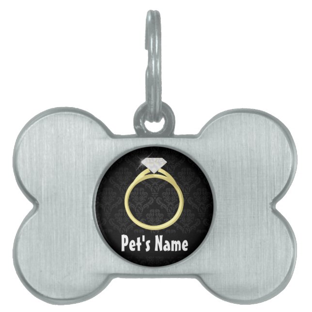 Diamond Ring on Black Pet Name Tag (Front)
