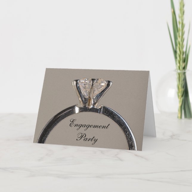 Diamond Ring on Grey Engagement Party Invitation (Front)
