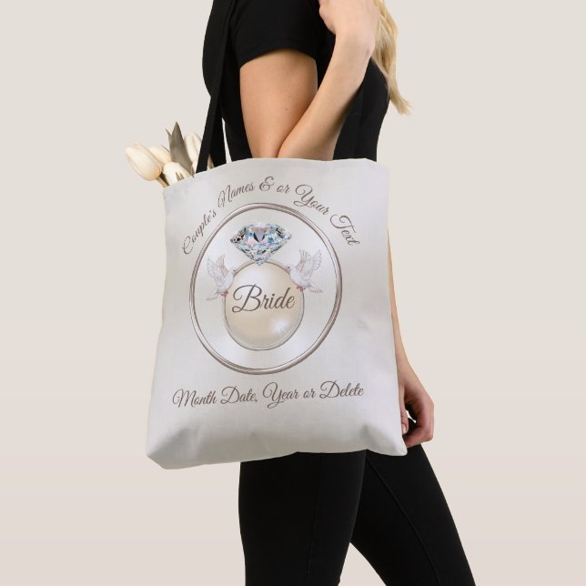 Diamond Ring Personalized Bride Tote Bag (Close Up)