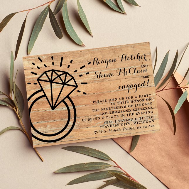 Diamond Ring Rustic Wedding Engagement Party Invitation (Creator Uploaded)