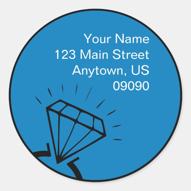 Diamond Ring Silhouette Address Label (Blue) (Front)