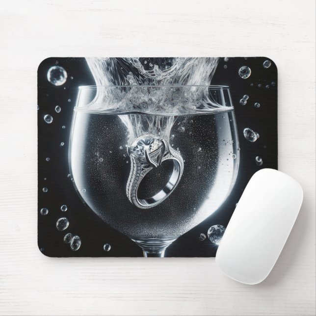 Diamond Ring Splash In Water Glass Mouse Pad (With Mouse)
