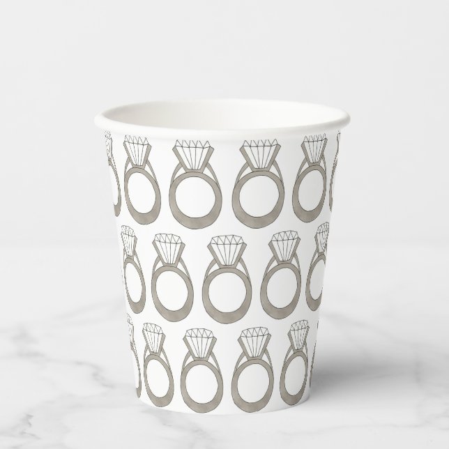 Diamond Ring Wedding Engagement Bridal Shower Paper Cups (Front)