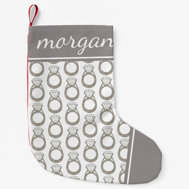 Diamond Ring Wedding Engagement Bridal Shower Small Christmas Stocking (Front)
