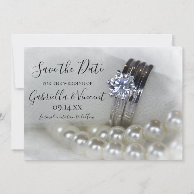 Diamond Rings and Pearls Wedding Save the Date (Front)