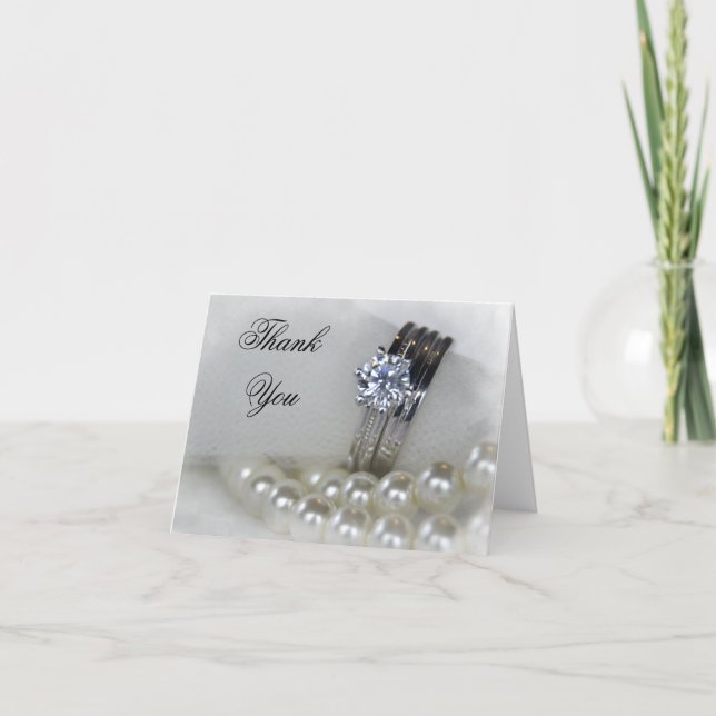 Diamond Rings and White Pearls Wedding Thank You (Front)