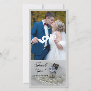 Diamond Rings and White Pearls Wedding Thank You Card