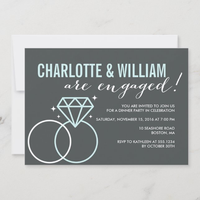 Diamond Rings Engagement Party Slate Invitation (Front)