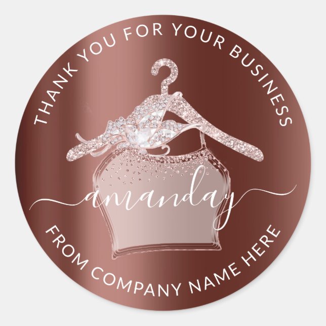 Diamond Rose Clothes Hanger Logo Name Thank Shop Classic Round Sticker (Front)