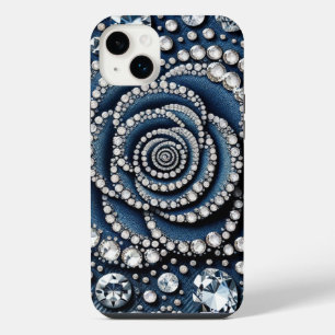 Diamond Rose & Denim Glam Bling iPhone 14 Plus Case