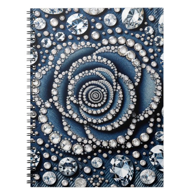 Diamond Rose & Denim Glam Bling Jewels Notebook (Front)