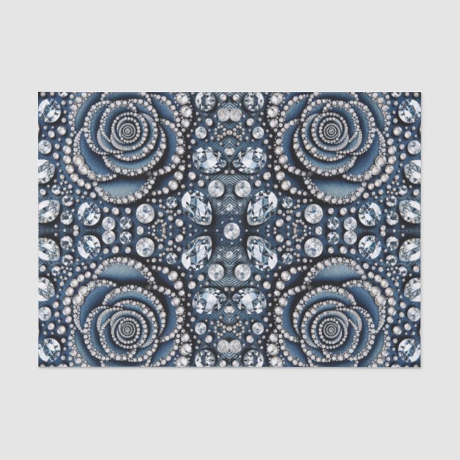 Diamond Rose & Denim Glam Bling Jewels Tissue Paper (Front)