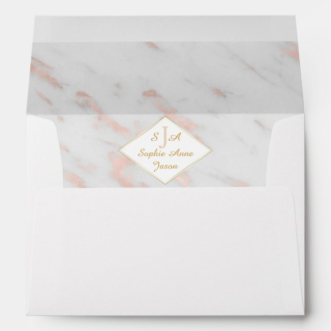 Diamond Rose Gold Marble Wedding Envelopes (Back (Bottom))