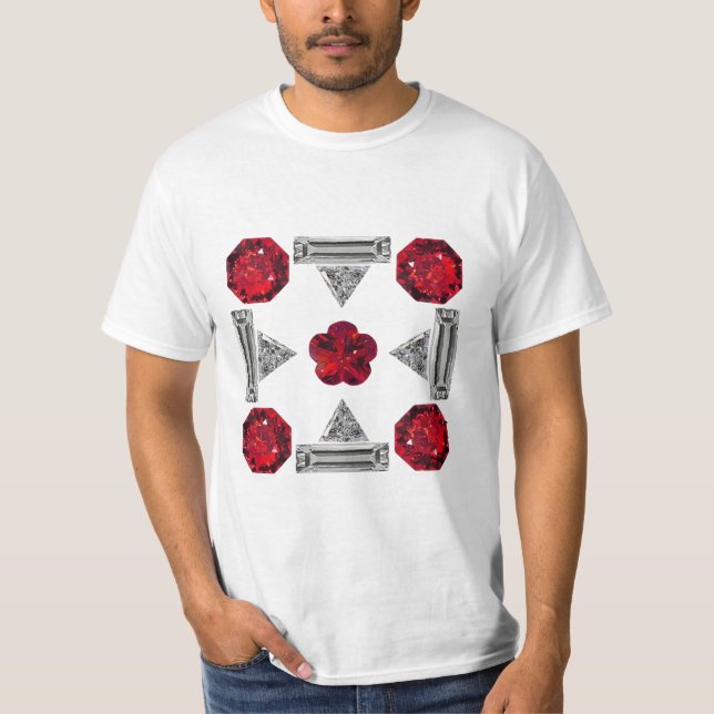 Diamond Ruby Gemstone Art, Red T-Shirt (Front)