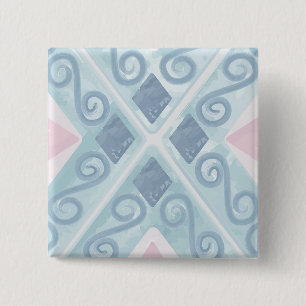 diamond shaped blue pattern 2 inch square button