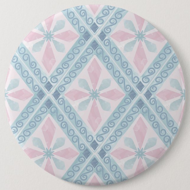 diamond shaped blue pattern 6 inch round button (Front)