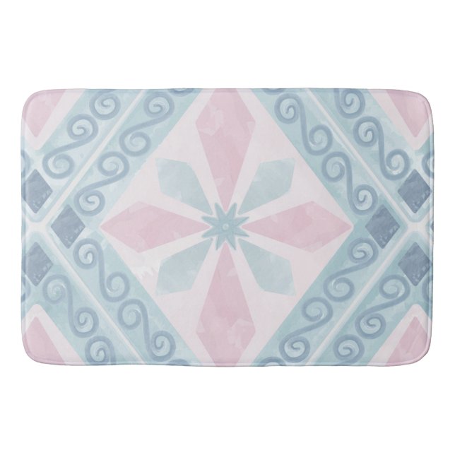 diamond shaped blue pattern bath mat (Front)