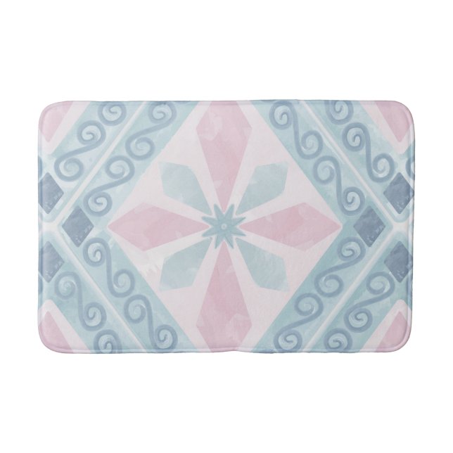 diamond shaped blue pattern bath mat (Front)
