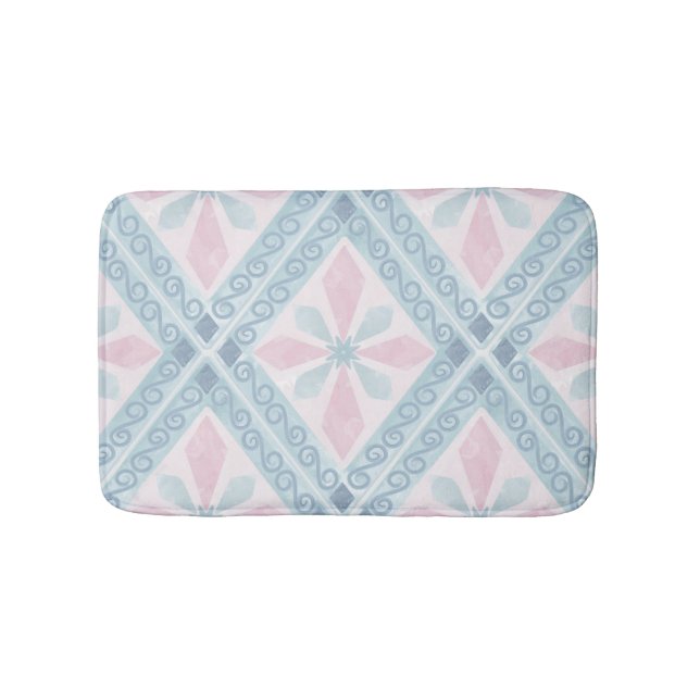 diamond shaped blue pattern bath mat (Front)