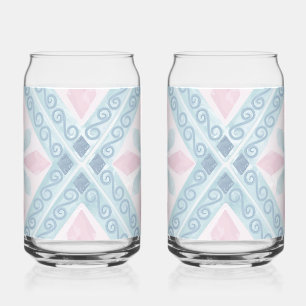 diamond shaped blue pattern can glass
