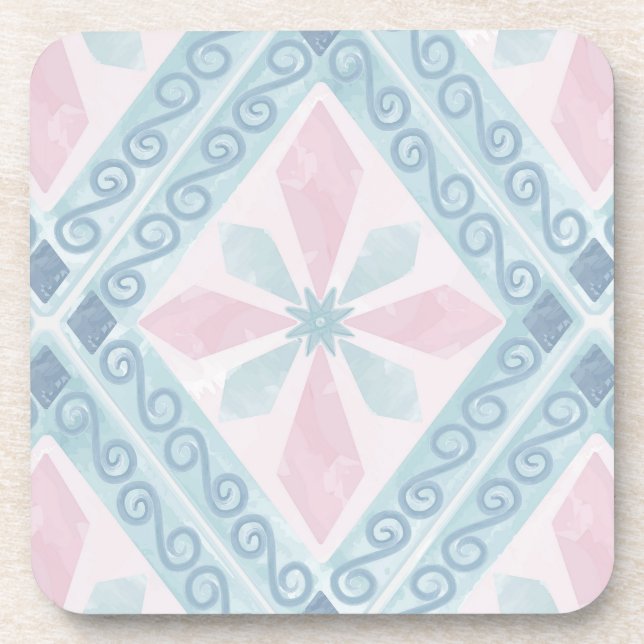 diamond shaped blue pattern coaster (Front)