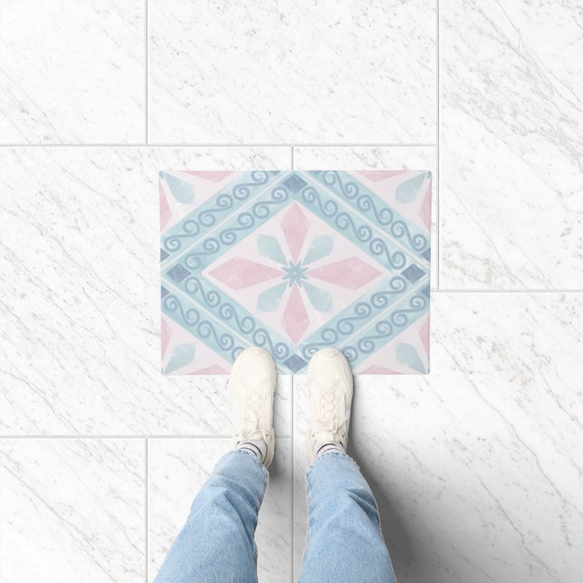 diamond shaped blue pattern doormat (Indoor)