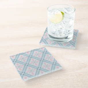 diamond shaped blue pattern glass coaster