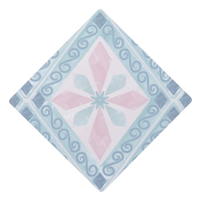 diamond shaped blue pattern graduation cap topper (Front)