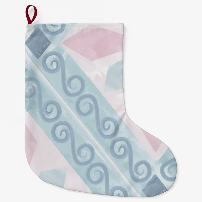 diamond shaped blue pattern large christmas stocking (Front)