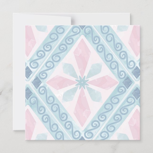 diamond shaped blue pattern magnetic invitation (Front)